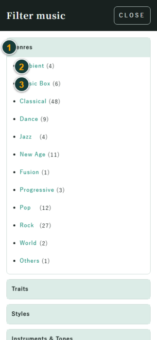 Genre choices on a phone